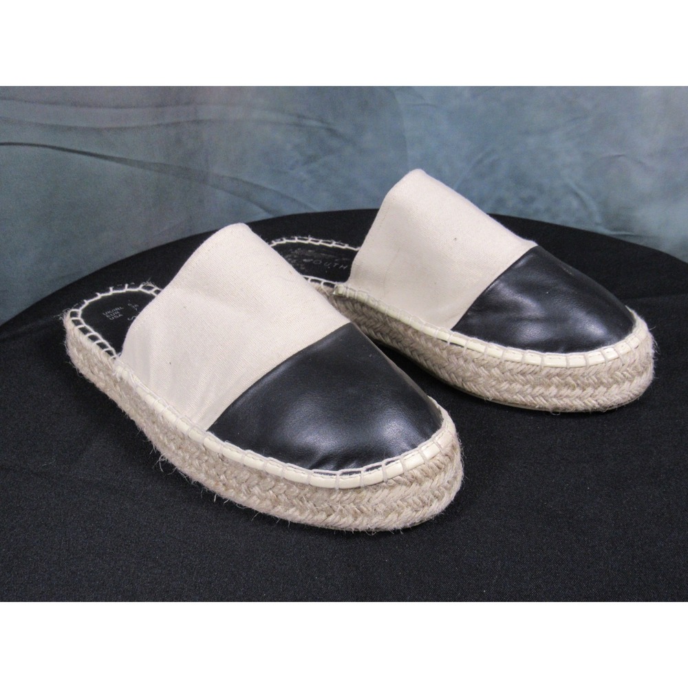 South Beach Womens Espadrille Mule Sandals Cream Black Cap Toe Jute Platform 7